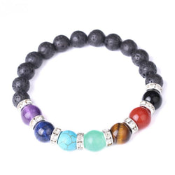 7 Chakra Lava Healing Stone Aromatherapy Diffuser Bracelet - Rhinestone Spacers