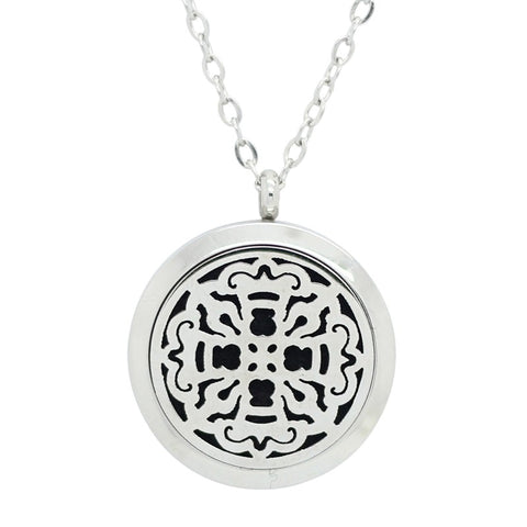 Old World Cross Design Aromatherapy Essential Oil Diffuser Necklace - Silver 25mm - Gift Idea