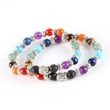 7 Chakra Buddha and Lava Healing Stone Diffuser Bracelet - Tibetan Silver Plate