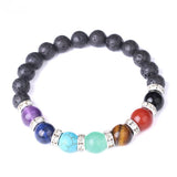 7 Chakra Lava Healing Stone Aromatherapy Diffuser Bracelet - Rhinestone Spacers