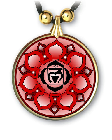 Root Chakra Sanskrit Mandala Pendant and Earrings - handcrafted by Hermit Studios