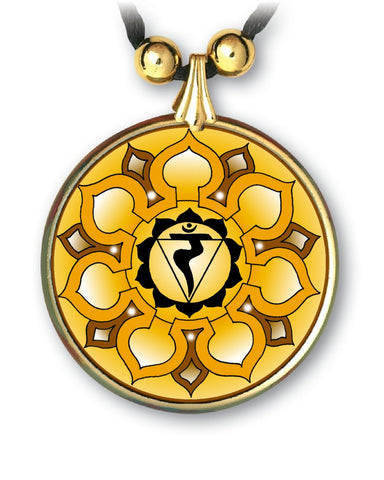 Solar Plexus Chakra Sanskrit Mandala Pendant and Earrings - handcrafted by Hermit Studios