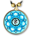 Throat Chakra Sanskrit Mandala Pendant and Earrings - handcrafted by Hermit Studios