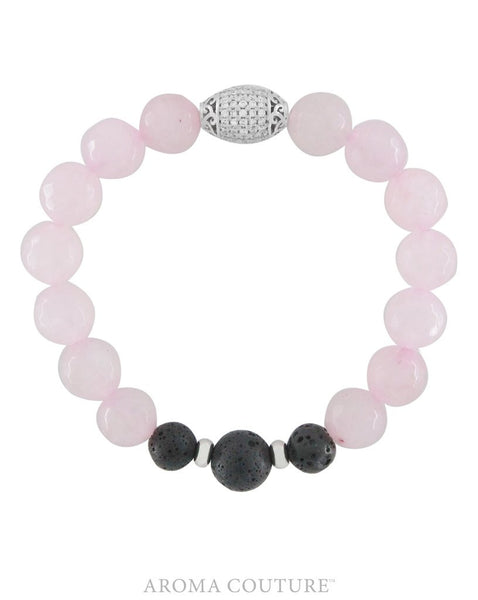 Ladies Rose Quartz and Lava Healing Gemstone Diffuser Bracelet handmade by Aroma Coutur