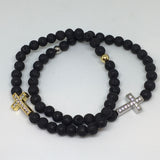 ❉❉ NEW ❉❉ Ladies Swarovski Crystal Elements Cross and Lava Stone Bracelet - Gold Tone - Silver Tone