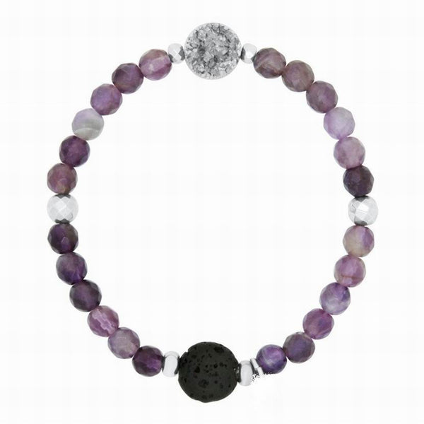 Druzy Amethyst and Lava Gemstone Diffuser Bracelet - Gift Idea