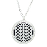 Flower of Life Design with Crystals Aromatherapy Diffuser Necklace - Silver - Free Chain