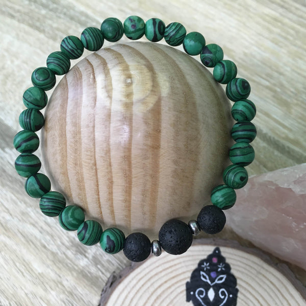Gents Malachite and Lava Stone Aroma Diffuser Bracelet - prepare for your true love