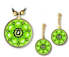 Heart Chakra Sanskrit Mandala Pendant and Earrings - handcrafted by Hermit Studios