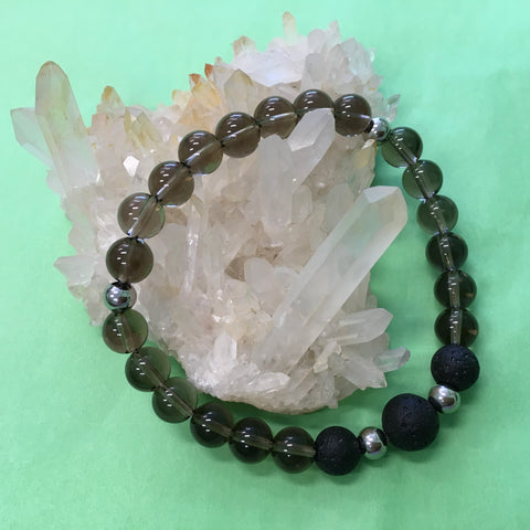 Ladies Smokey Quartz and Lava Stone Aroma Diffuser Bracelet - the stone of endurance - Aromatherapy Jewellery