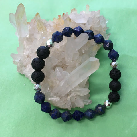Ladies Geometric Lapis Lazuli, Hematite and Lava Aroma Diffuser Bracelet - the stone of total awareness - Aromatherapy Jewellery