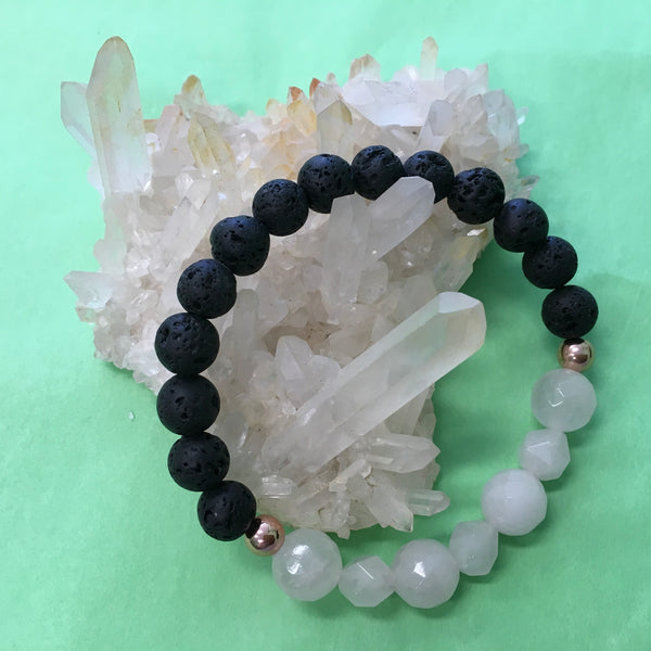 Ladies Geometric Rose Quartz and Lava Stone Aroma Diffuser Bracelet - the stone of unconditional love - Aromatherapy Jewellery
