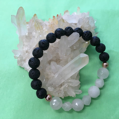 Ladies Geometric Rose Quartz and Lava Stone Aroma Diffuser Bracelet - the stone of unconditional love - Aromatherapy Jewellery