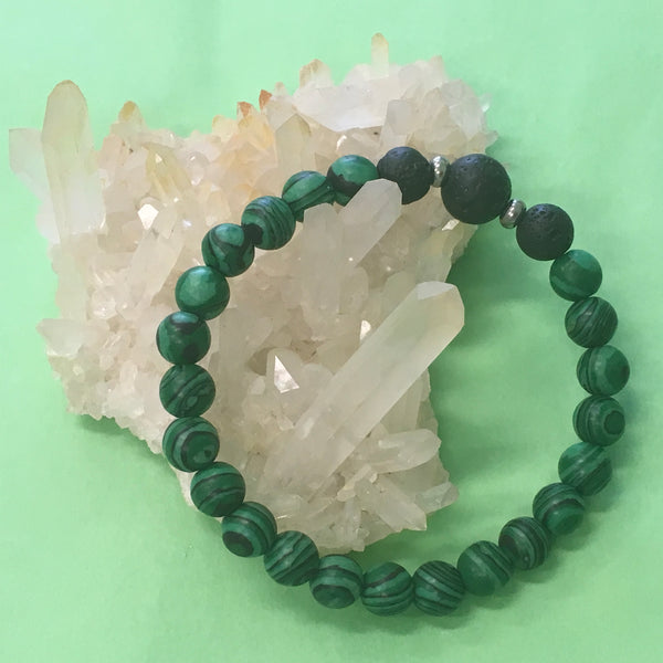 Ladies Malachite and Lava Stone Aroma Diffuser Bracelet - prepare for your true love - Aromatherapy Jewellery