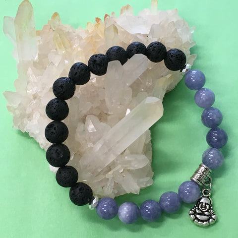 Ladies Angelite, Buddha Charm and Lava Stone Aroma Diffuser Bracelet