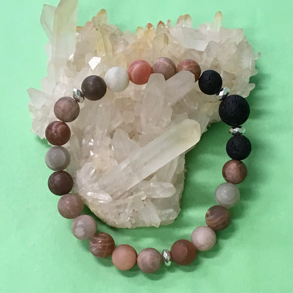 Multi Coloured Sunstone Lava Aroma Diffuser Bracelet - Handcrafted - Aromatherapy Jewellery Australia