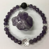 Ladies Amethyst, Clear Crystal Quartz and Lava Stone Aroma Diffuser Bracelet