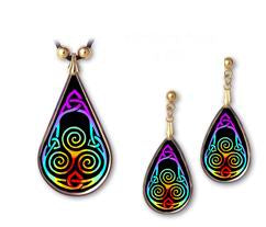Celtic Knot Rainbow Aura Pendant and Earrings - handcrafted by Hermit Studios