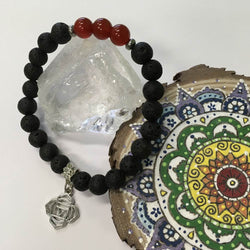 Chakra Healing Gemstone and Lava Aromatherapy Diffuser Bracelets with Chakra Symbol Charm