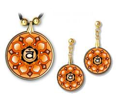 Sacral Chakra Sanskrit Mandala Pendant and Earrings - handcrafted by Hermit Studios