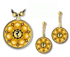 Solar Plexus Chakra Sanskrit Mandala Pendant and Earrings - handcrafted by Hermit Studios