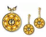 Solar Plexus Chakra Sanskrit Mandala Pendant and Earrings - handcrafted by Hermit Studios