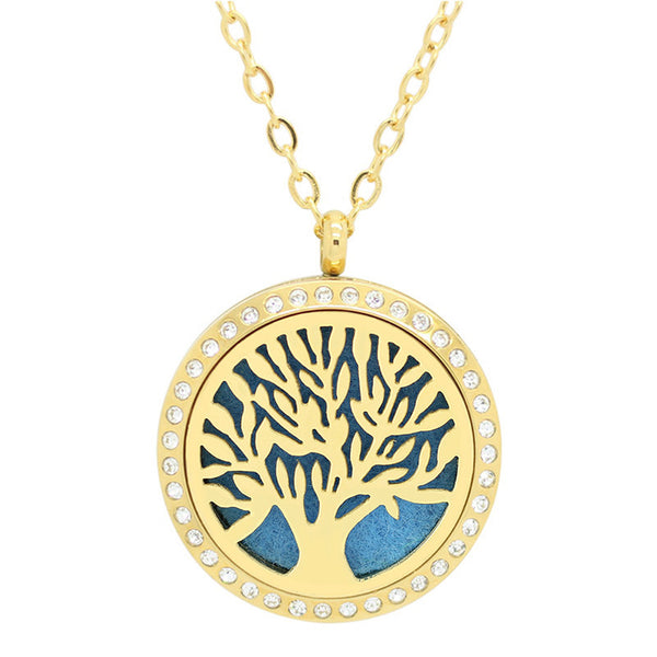 Tree of Life Design with Crystals Aromatherapy Diffuser Necklace - Free Chain