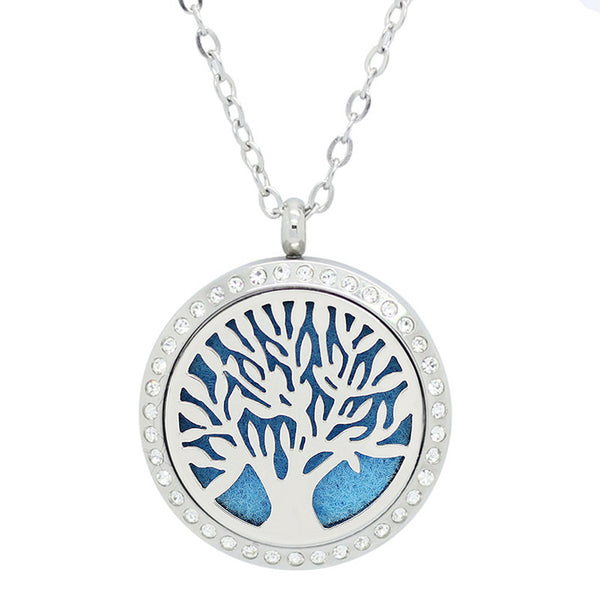 Tree of Life with Crystals Design Aromatherapy Diffuser Necklace - Free Chain