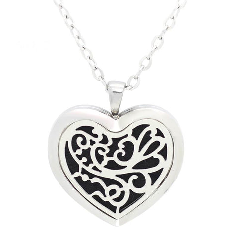 Floral Heart Design Aromatherapy Diffuser Necklace - Free Chain - Gift Idea