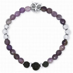 Owl Amethyst and Hematite Lava Diffuser Bracelet - Gift Idea